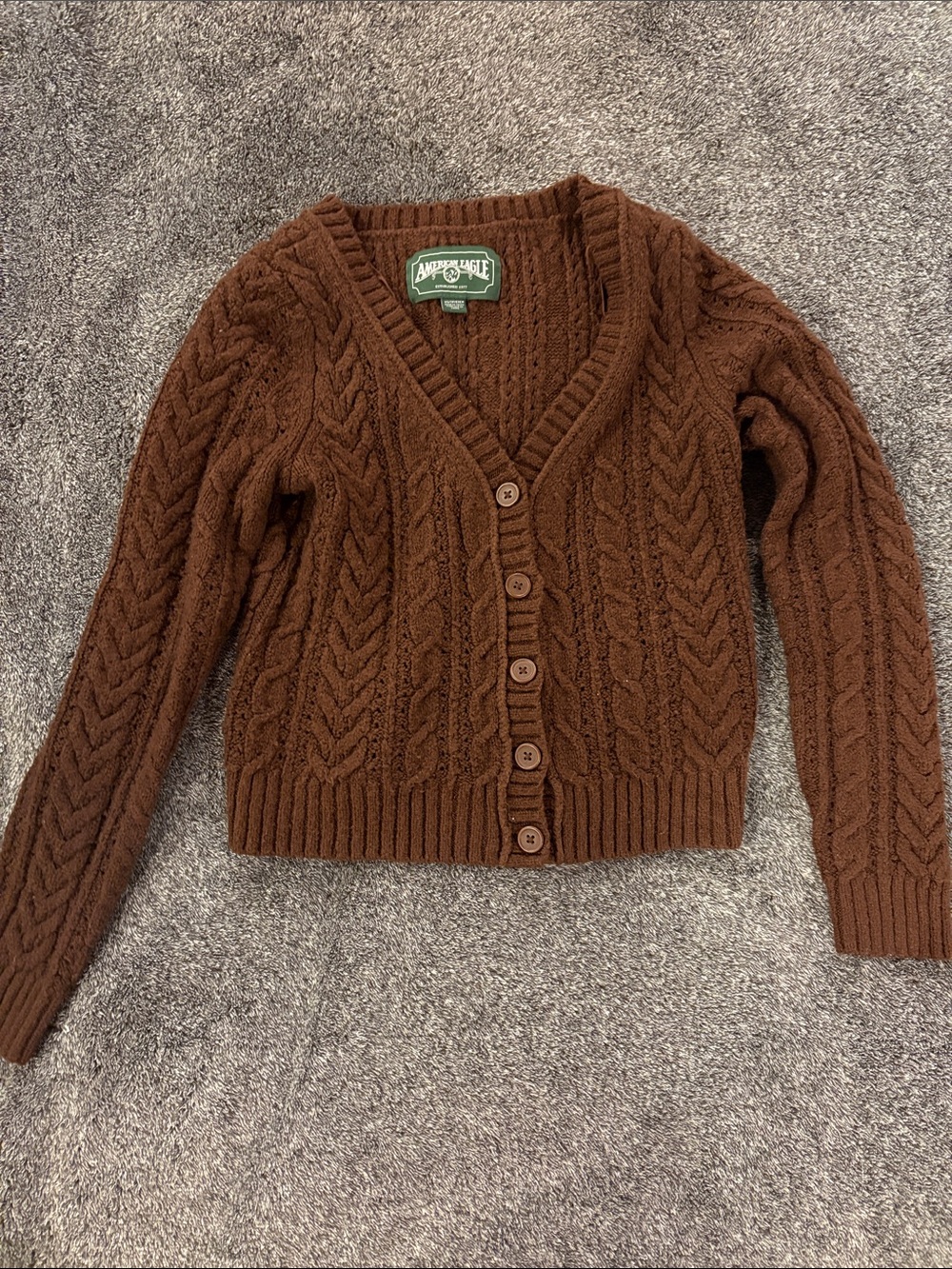 American Eagle Outfitters Brown Cable Knit V-Neck Button-Up Cardigan